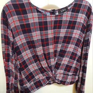 Women's plaid long sleeved midi top